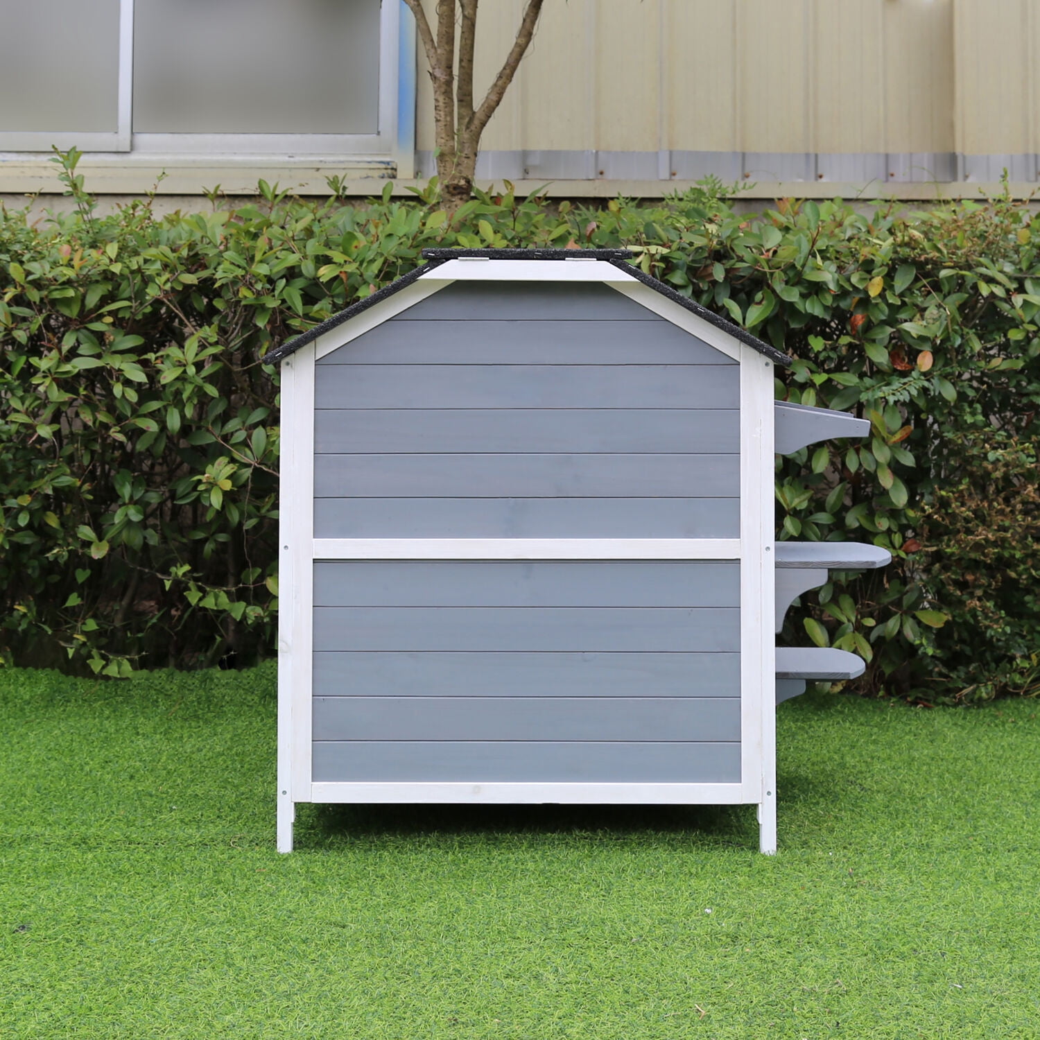 Hanover Wood Outdoor Cat House with Multi Levels, Waterproof Roof, Escape Doors, and Ledge Seating 30.7" x 22"x 35.4"
