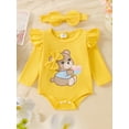 thumbnail image 4 of Suealasg 3Pcs Newborn Baby Girls Fall Outfits Clothes Set 3 6 9 12 18 Months Infant Girls Crew Neck Long Sleeve Bear Print Romper Long Pants Headband Set, 4 of 8