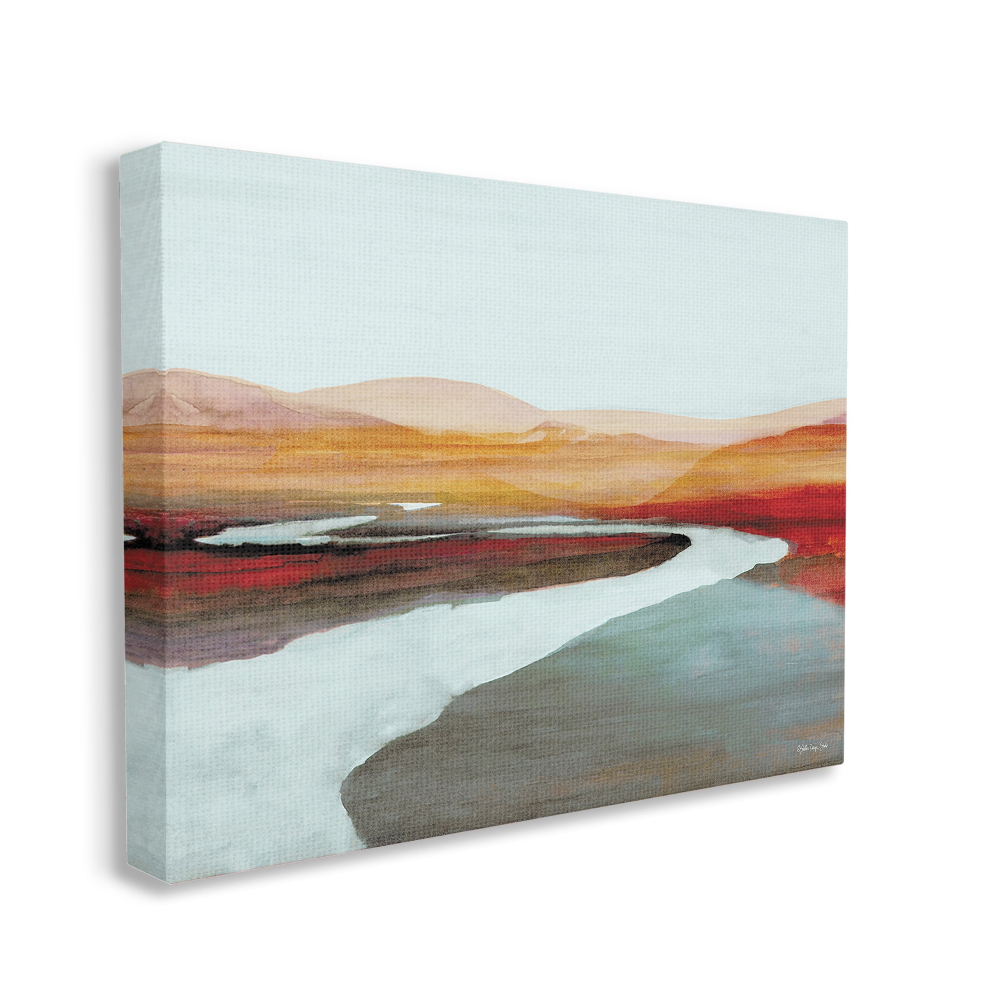 Stupell Industries Flowing River Landscape Landscape Painting Gallery Wrapped Canvas Art Print Wall Art, 20 x 16