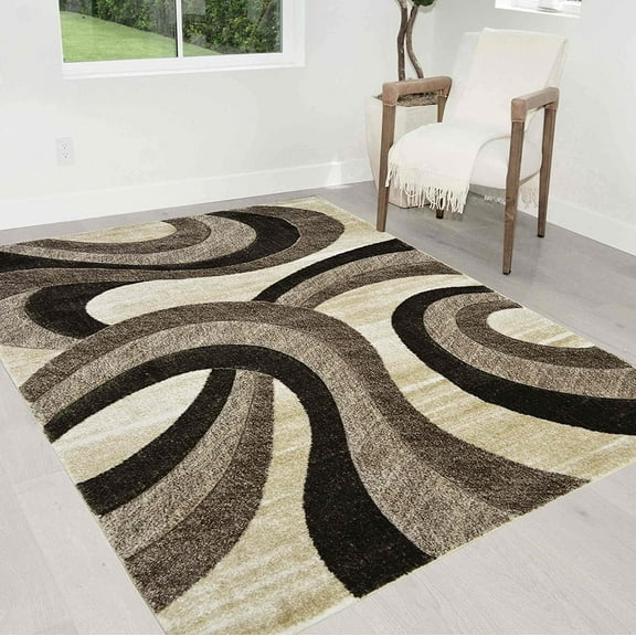 HR Swirls Thick Soft Plush 3D Textured Rug 5' x 7' Area Rugs, cappocino and Multicolor