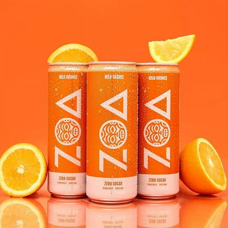ZOA Zero Sugar Energy Drink, Wild Orange, 12-Pack, 12oz, Non