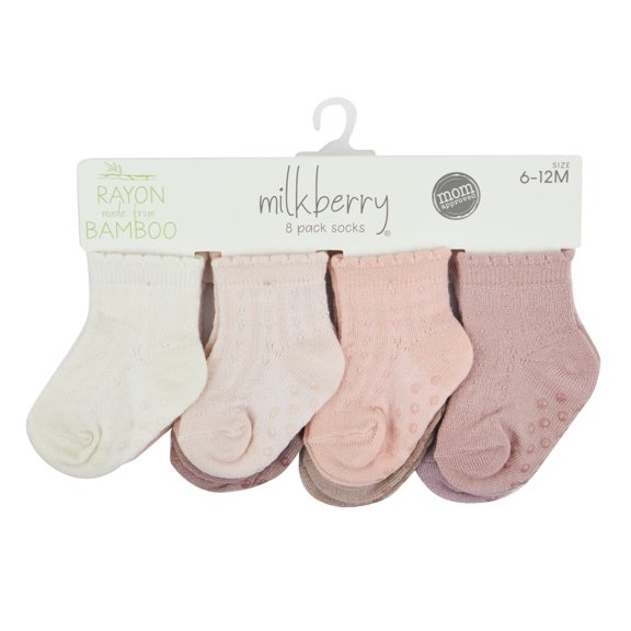 Milkberry Rayon of Bamboo Infant Socks for Baby Girl Slip Free 6-12 Months Pastel Texture