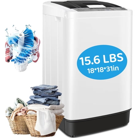 Qhomic 15.6lbs Portable Washing Machine, Upgraded Laundry and Shoe Washing Combo, 12 Programs/8 Water Leve Fully Automatic Washing Machine for Apartment, Dorm, Rvs