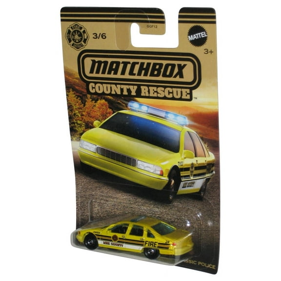 Matchbox County Rescue (2023) Yellow Chevy Caprice Classic Police Toy Car 3/6