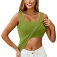 thumbnail image 5 of HOCIRET Tank Top with Built In Bra for Women Adjustable Spaghetti Strap Tops Solid Scoop Neck Padded Cami Shirt Y2k Layering Shapewear Army Green One Size, 5 of 5