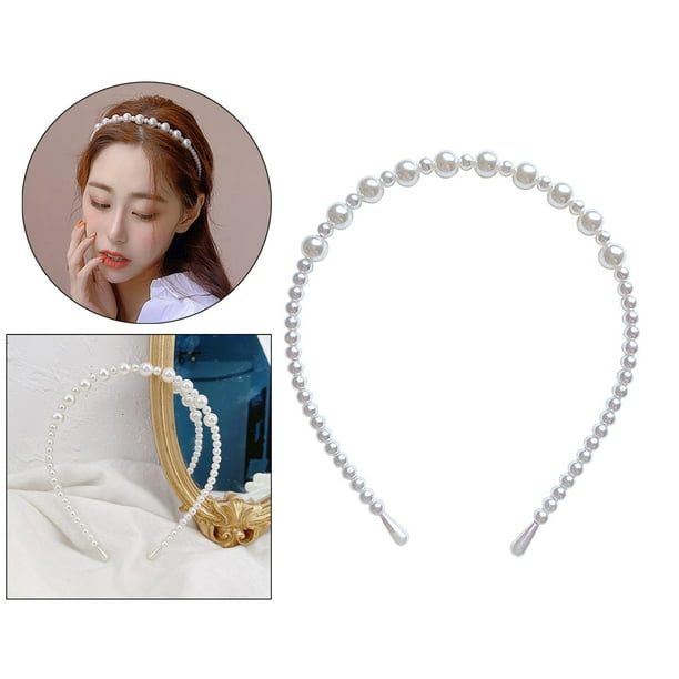 Diadema brilnte para mujeres niñas aro de cabellero fino moda Barrette accesorio cabeza - B B BLESIY Diadema de perlas
