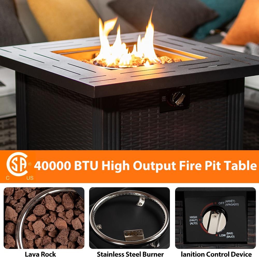 2-in-1 Propane Fire Pit Table, Outdoor Table with Fire Pit, 28 Inch 50,000 BTU Auto-Ignition Gas Fire Pit Table with Lid and Lava Rock, Square Fire Table for Yard Patio Garden