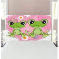 thumbnail image 1 of Love Headboard, 2 Cartoon Frogs on a Background of Heart in Love Happiness Flowers Art, Upholstered Decorative Metal Bed Headboard with Memory Foam, Twin Size, Dried Rose Lime Green, by Ambesonne, 1 of 4
