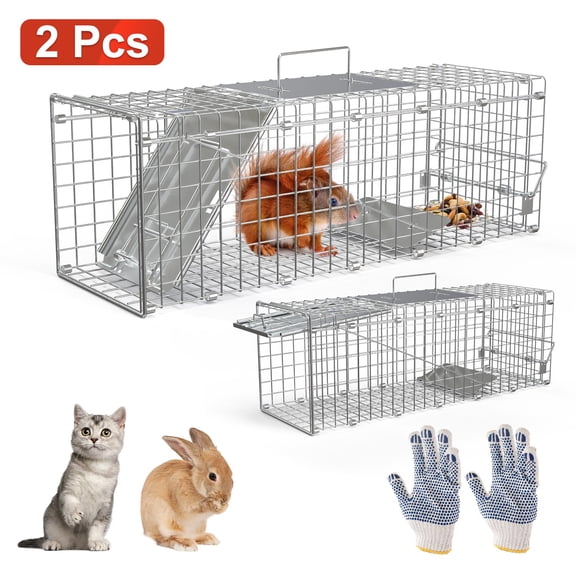 Imountek 2Pcs Humane Live Animal Trap Cage, 24" Foldable Rodent Trap Cage, Safe Catch & Release for Squirrels Rabbits Cats Chipmunks