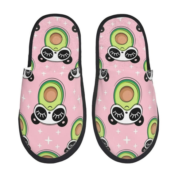 Disketp Panda Avocado Print Fuzzy House Memory Foam Slippers, Furry Fur Lined Bedroom Shoes, Cozy Indoor-Large
