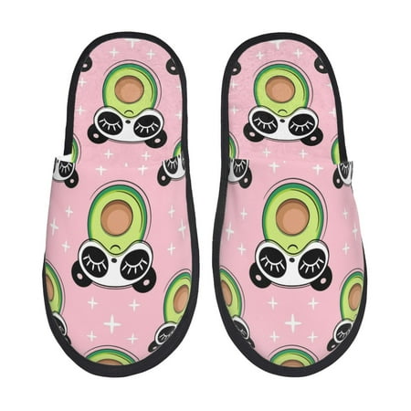 

Adobk Panda Avocado Print Slippers Indoor Outdoor Retro Slippers House Soft Fluffy Slides Cushion Furry Slippers-Medium