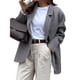 thumbnail image 3 of Blazer para Mujer, Informal, de Negocios, de Larga, con Solapa y Abertura Frontal, para Trabajo y con Bolsillos. Gris L, 3 of 8