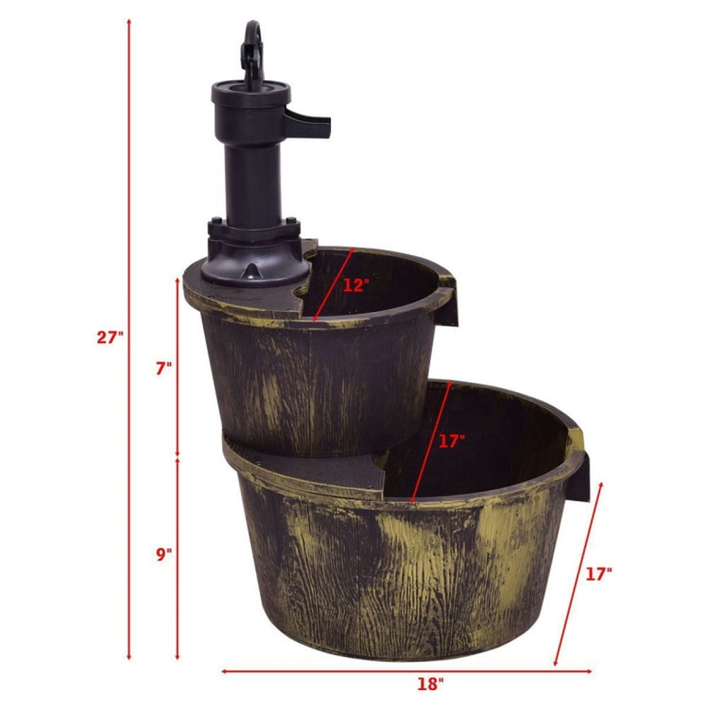 GVN 2 Tiers Outdoor Barrel Waterfall Fountain with Pump