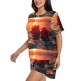 thumbnail image 2 of Fotbe Romantic Roses Sunset Ocean Print Pajama Set for Women 2 Piece Loungewear Short Sleeve Tops and Shorts Set Soft Sleepwear-X-Large, 2 of 7
