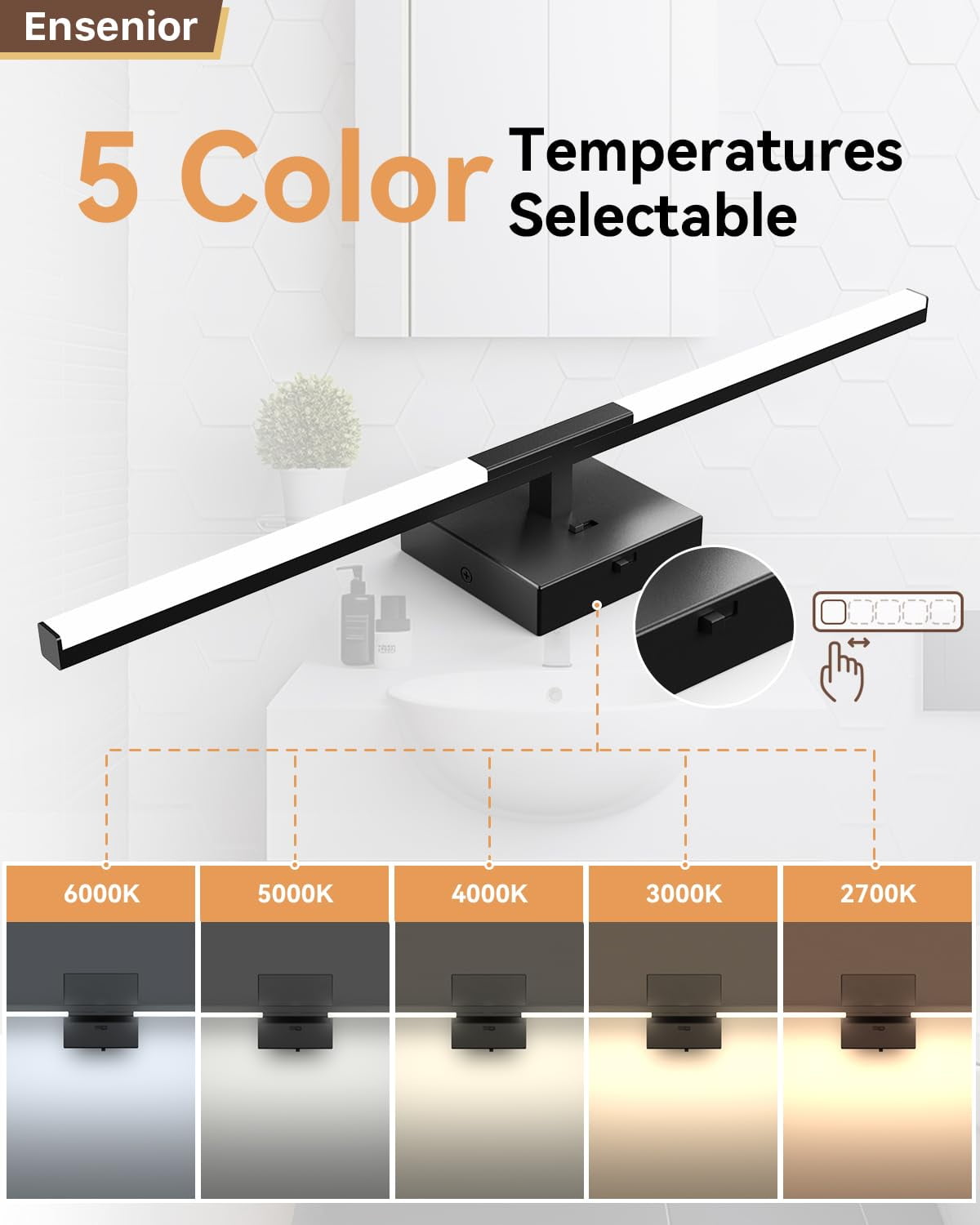 Ensenior Modern Bathroom Vanity Light 48 inch, Built-in Dimmer, 28W Dimmable 5CCT Led Bathroom Light Fixture Over Mirror, Black Bar Vanity Light for Bathroom Mirror Cabinets Bedroom-FCC Certificated
