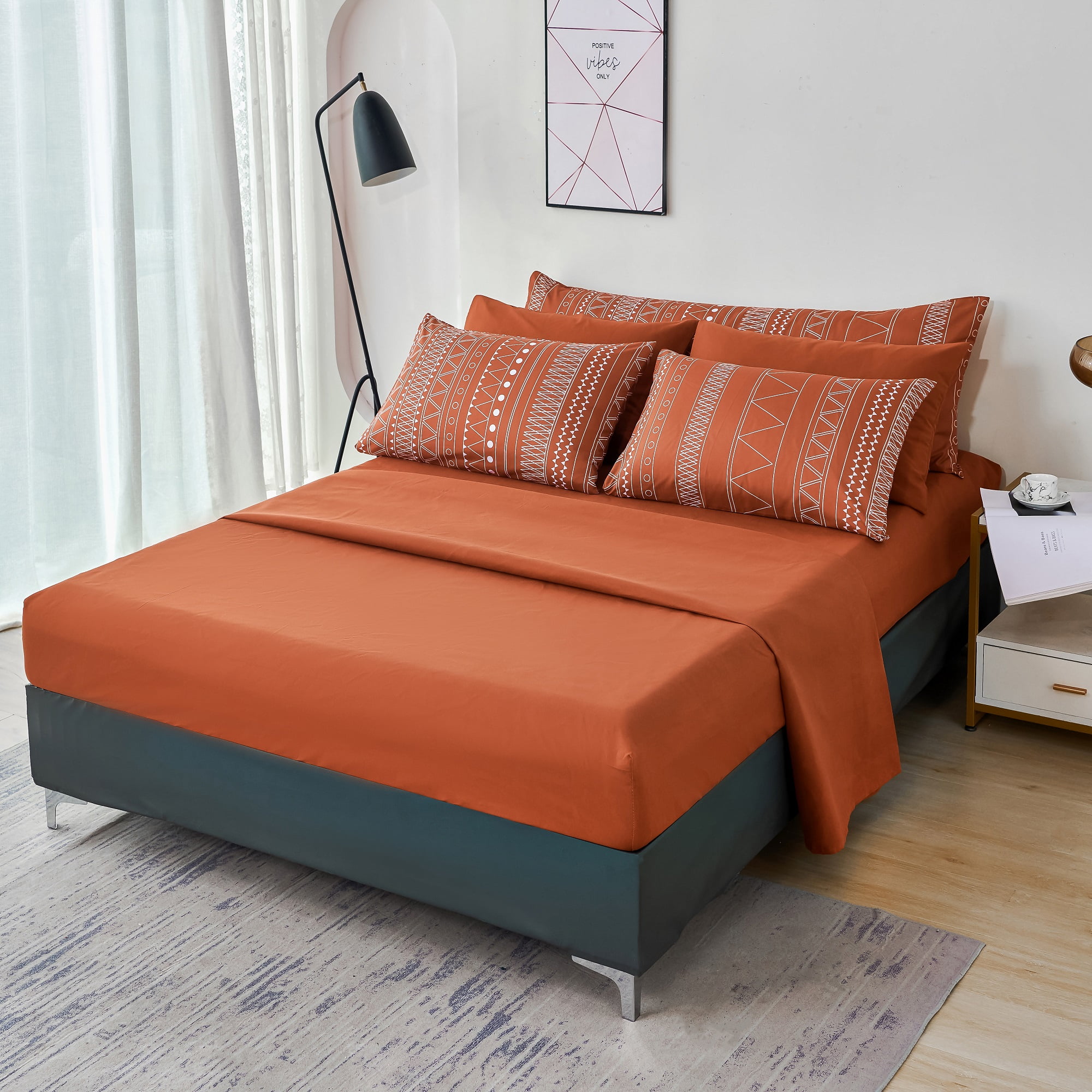 RYNGHIPY Burnt Orange Comforter Set Queen Size, Pumpkin Rust Boho Bed in a Bag Lightweight Microfiber, Terracotta Geometric Comforter Women Men Bedding (Burnt Orange,Queen Size)