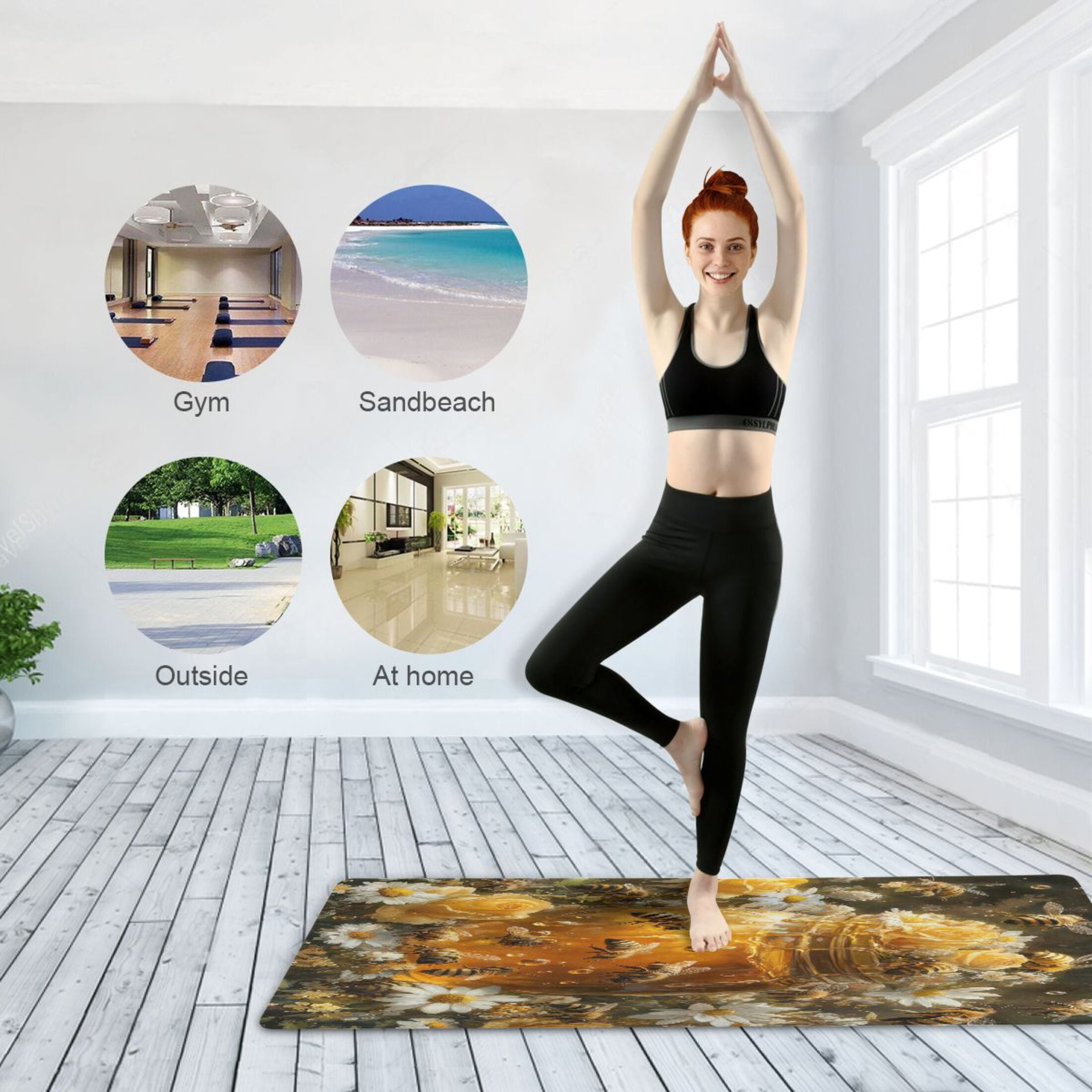 BZSMCE Yoga Mat Women Bee Take Honey Painting Fitness Mat