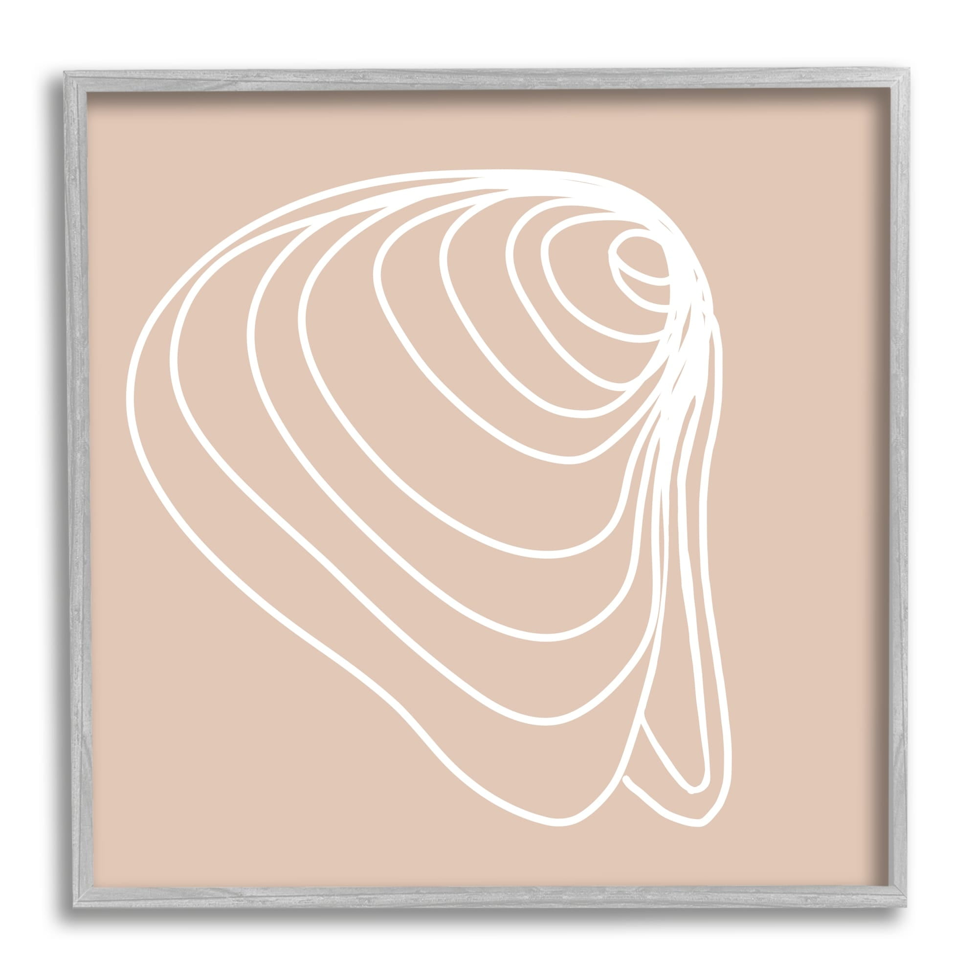 Stupell Industries Clam Shell Seashell Stripes Casual Line Doodle Graphic Art Gray Framed Art Print Wall Art, Design by Daphne Polselli