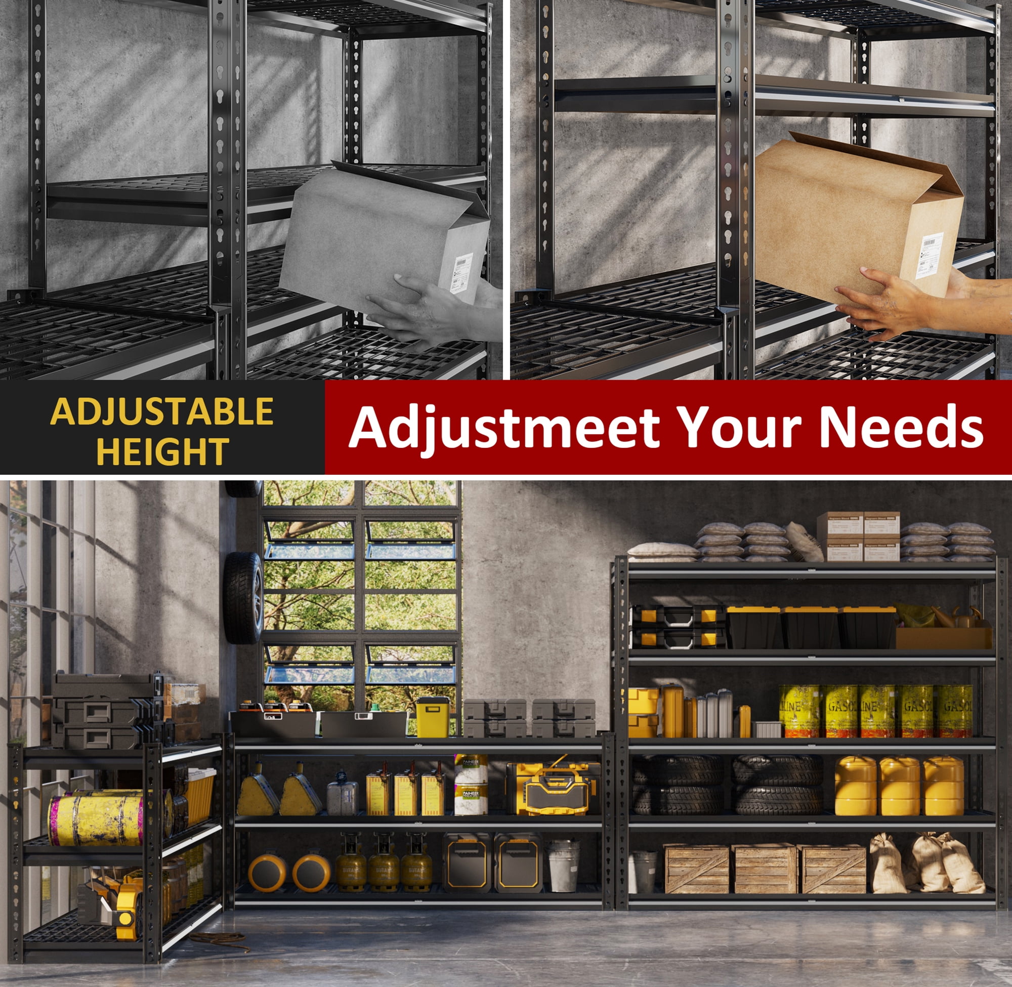 VDEVY 48" W Garage Shelving Unit Heavy Duty Storage Shelves 5-Tier Metal Shelves for Pantry Industrial Shelf