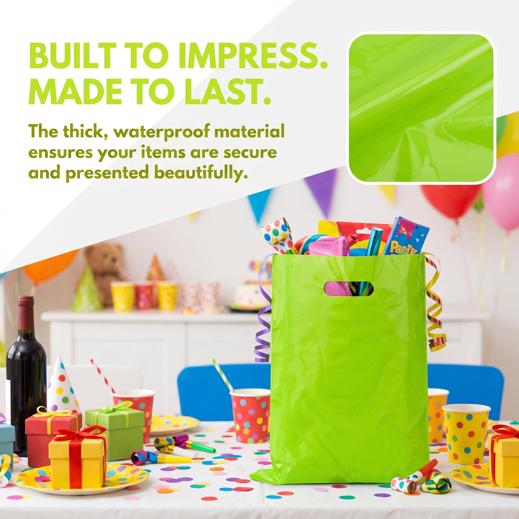 Unique Bargains 50Pcs Premium Waterproof Gift Bags Green 7.9" x 10.6"