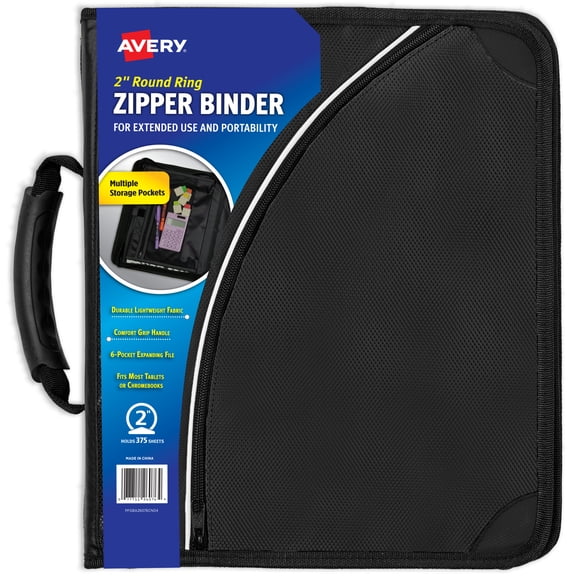 Avery 2" Zipper Binder, Black Binder (26076)