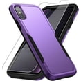 thumbnail image 1 of Funda para iPhone Xs Max con protector de pantalla, [prueba de caídas de grado militar] Funda protectora resistente y resistente a los golpes para iPhone Xs Max de 6,5 pulgadas, color morado, 1 of 8