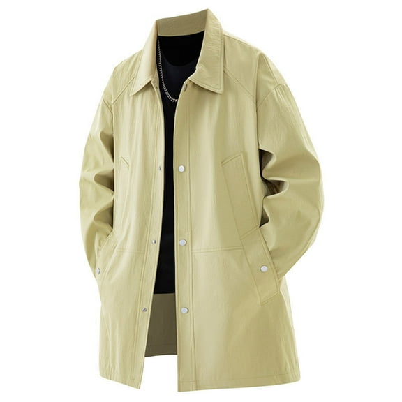 Mens Trench Coat Slim Fit Single Breasted Casual Long Jacket Lightweight Lapel Fall Windbreaker Overcoat (XL, Yellow)
