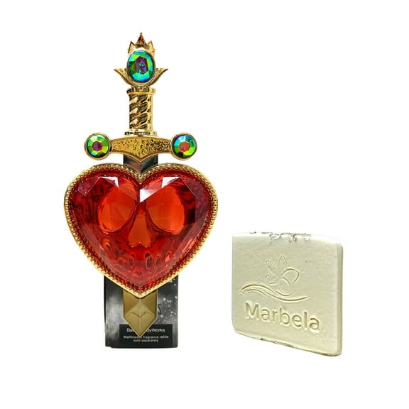 Bath and Body Works Disney Villains Collection Evil Queen Pierced Heart Wallflowers Scent Control Nightlight Fragrance Plug with a Marbela Natural Oats Mini Soap.