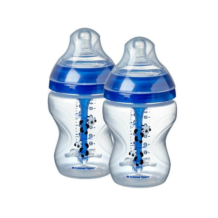 Tommee Tippee Anti-Colic Baby Bottles (9oz, 2 Count) Slow Flow Breast-Like Nipple | Blue Pandas