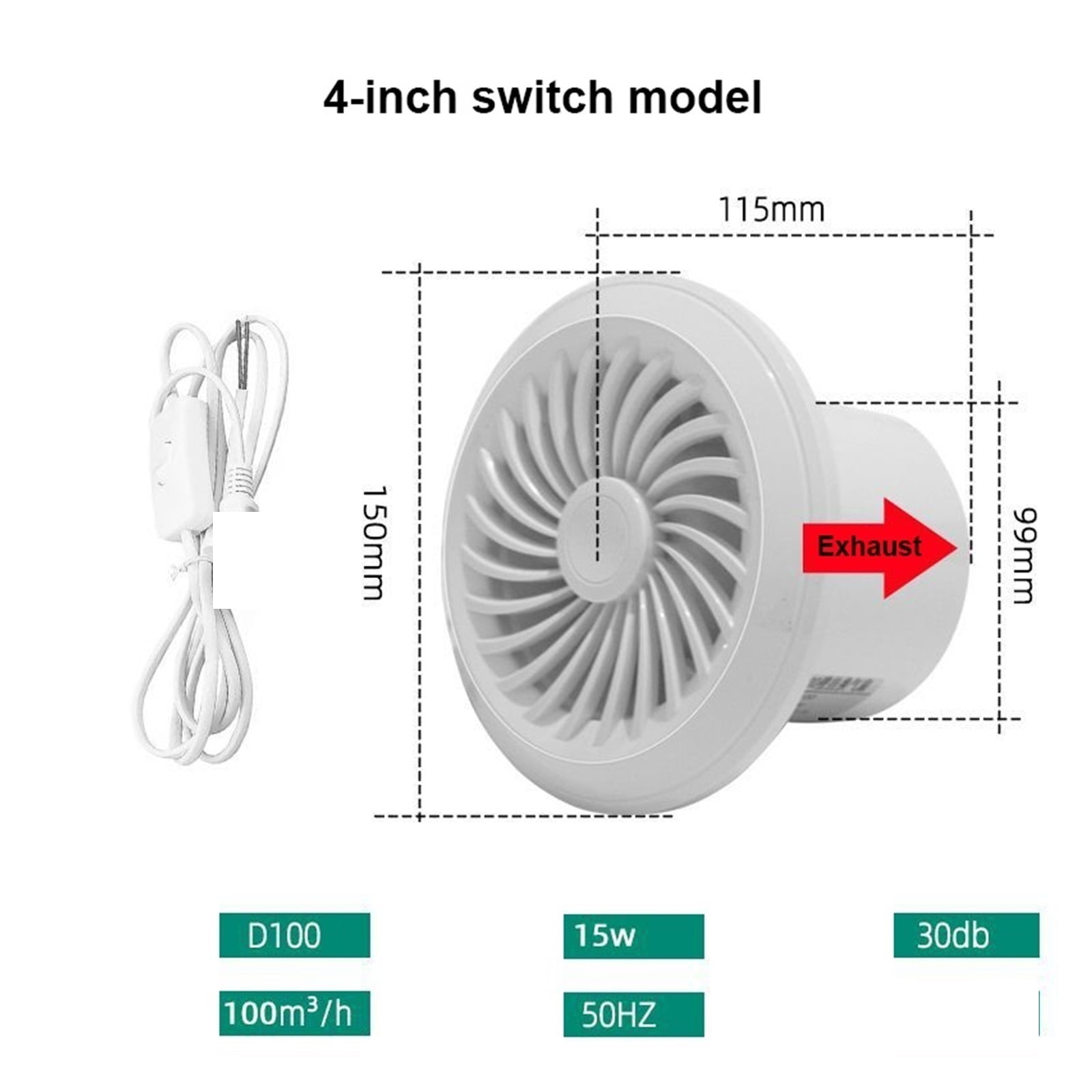 4''6'' Exhaust Fan Adjustable Speed Duct Fan Kitchen Window Airflow Air Cleaning Fan Ventilator Attic Pipe Ventilation Extractor ,Energy-Efficient