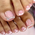 thumbnail image 6 of Fashionable French Styles Artificial Toenails Short Square False Toenails Full Covers Acrylic Toe Nails With Rhinestones, 6 of 8