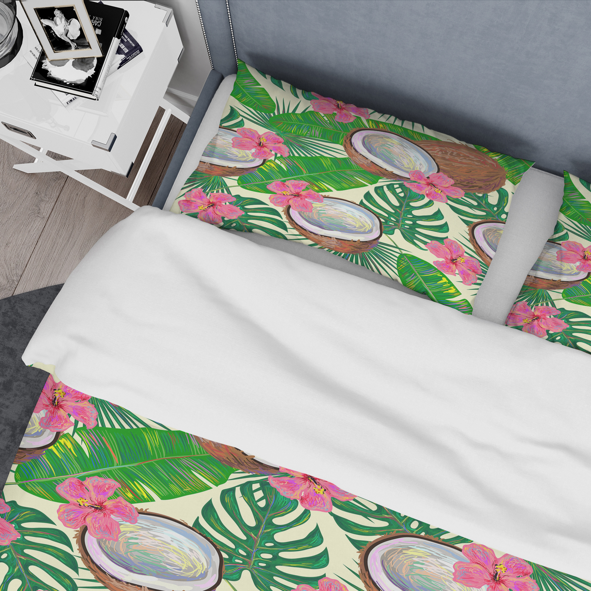 Designart 'Tropical Cooconut and Jungle Flowers' Mid-Century Modern Duvet Cover Set