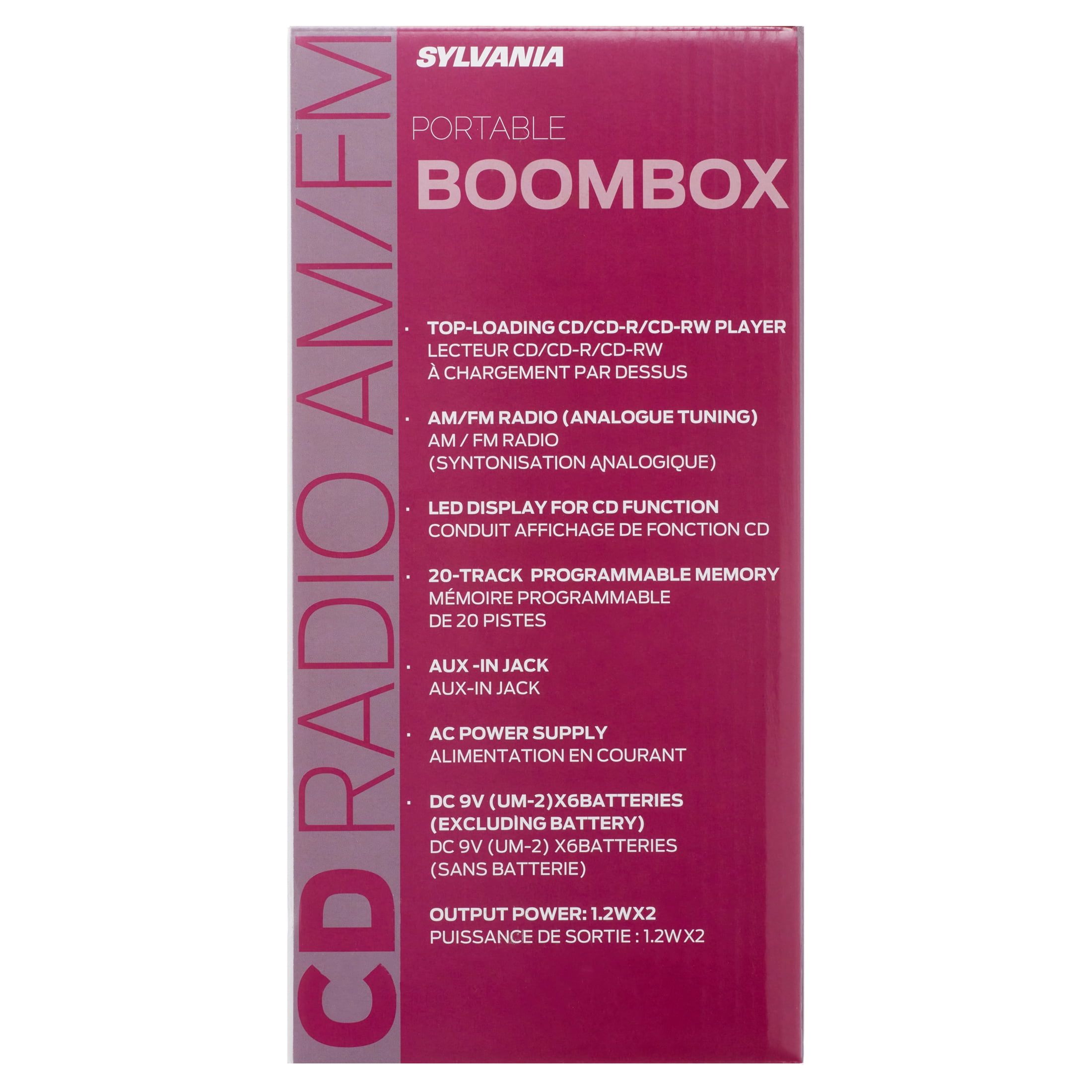 Sylvania SRCD261 Portable Am/fm Cd Boombox With Aux Line-in, Pink