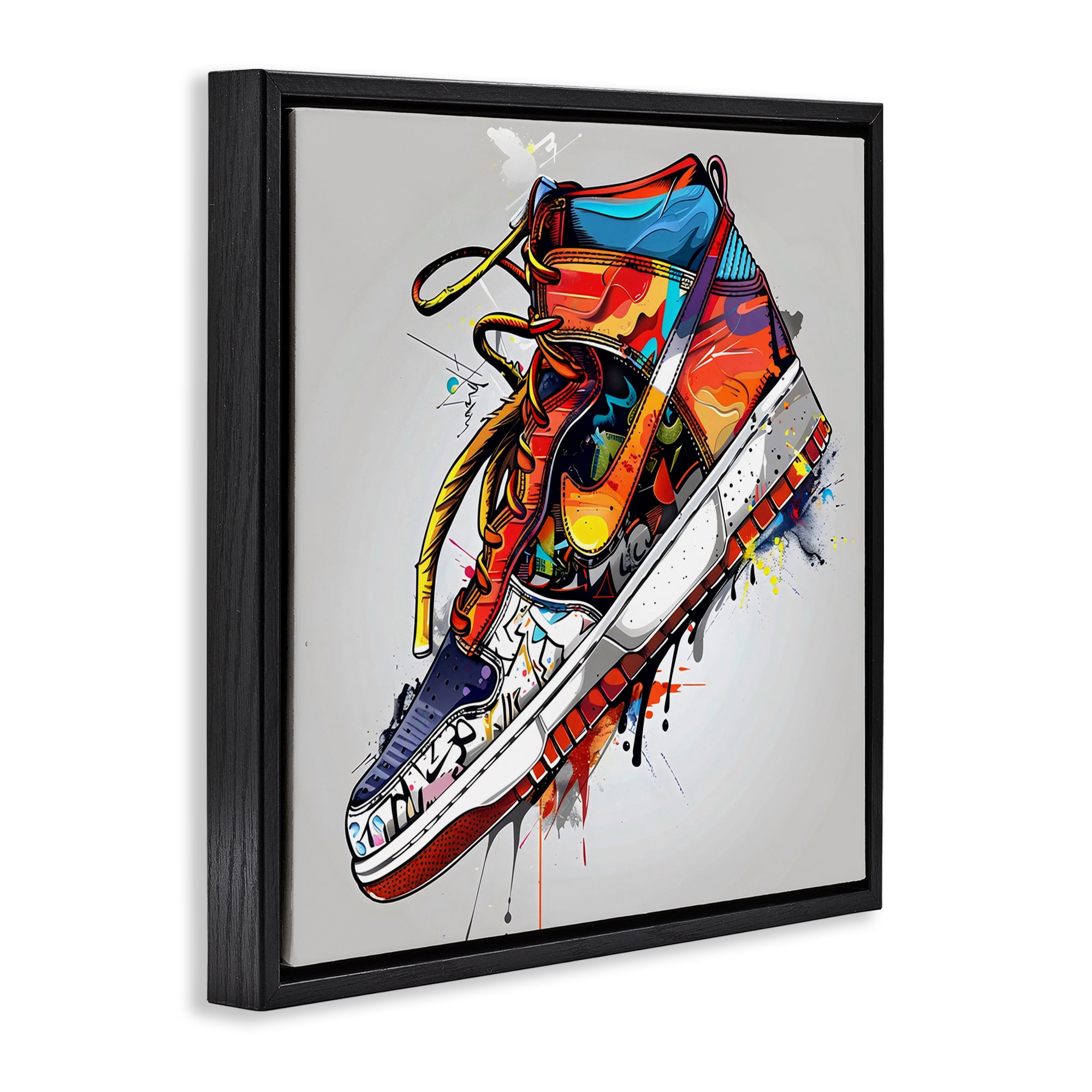 Stupell Industries Graffiti Sneaker with Laces Black Framed Floater Canvas Wall Art, design by Creative Studio