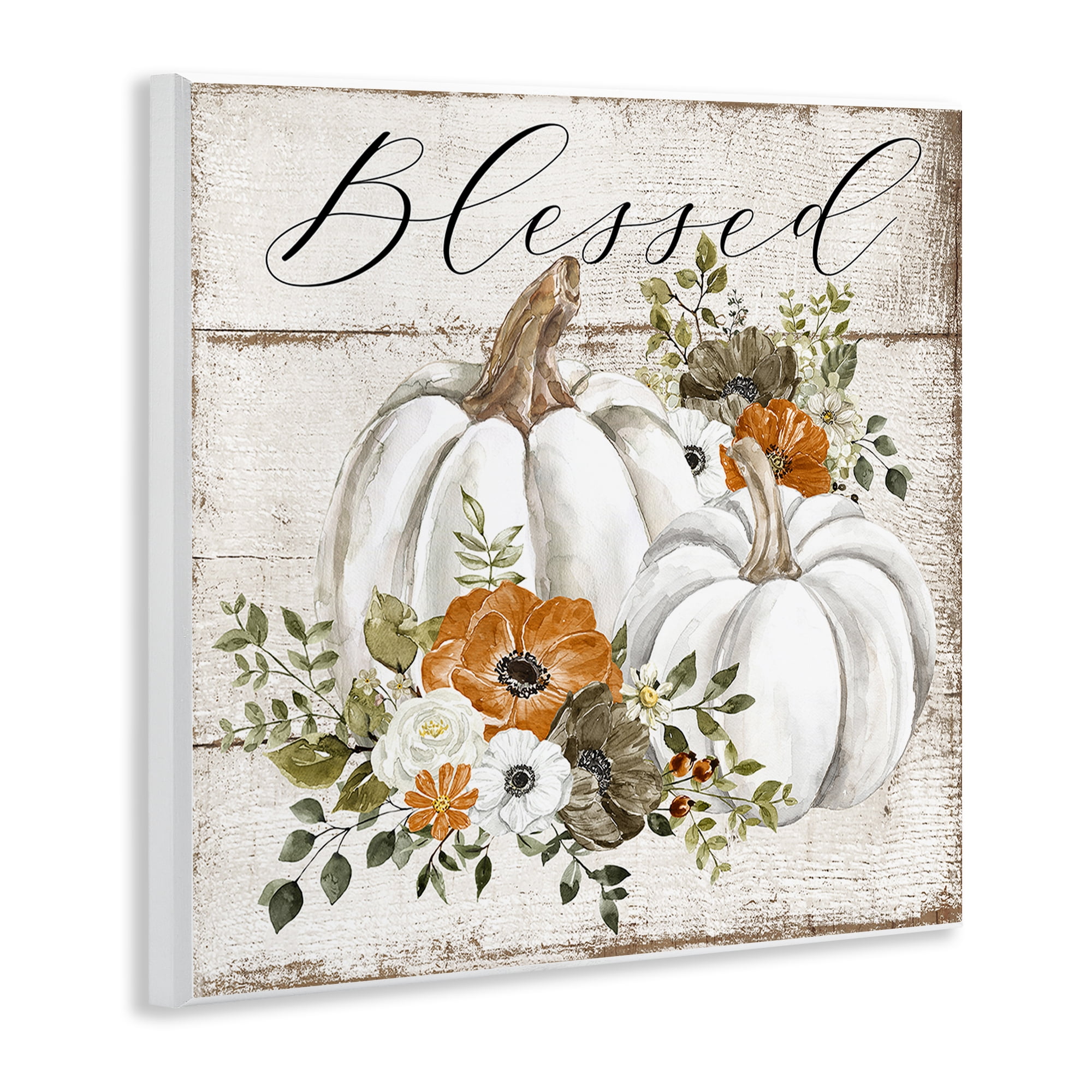 Stupell Industries Blessed Floral Pumpkin Holiday Painting Unframed Art Prints Wall Art, 12 x 12
