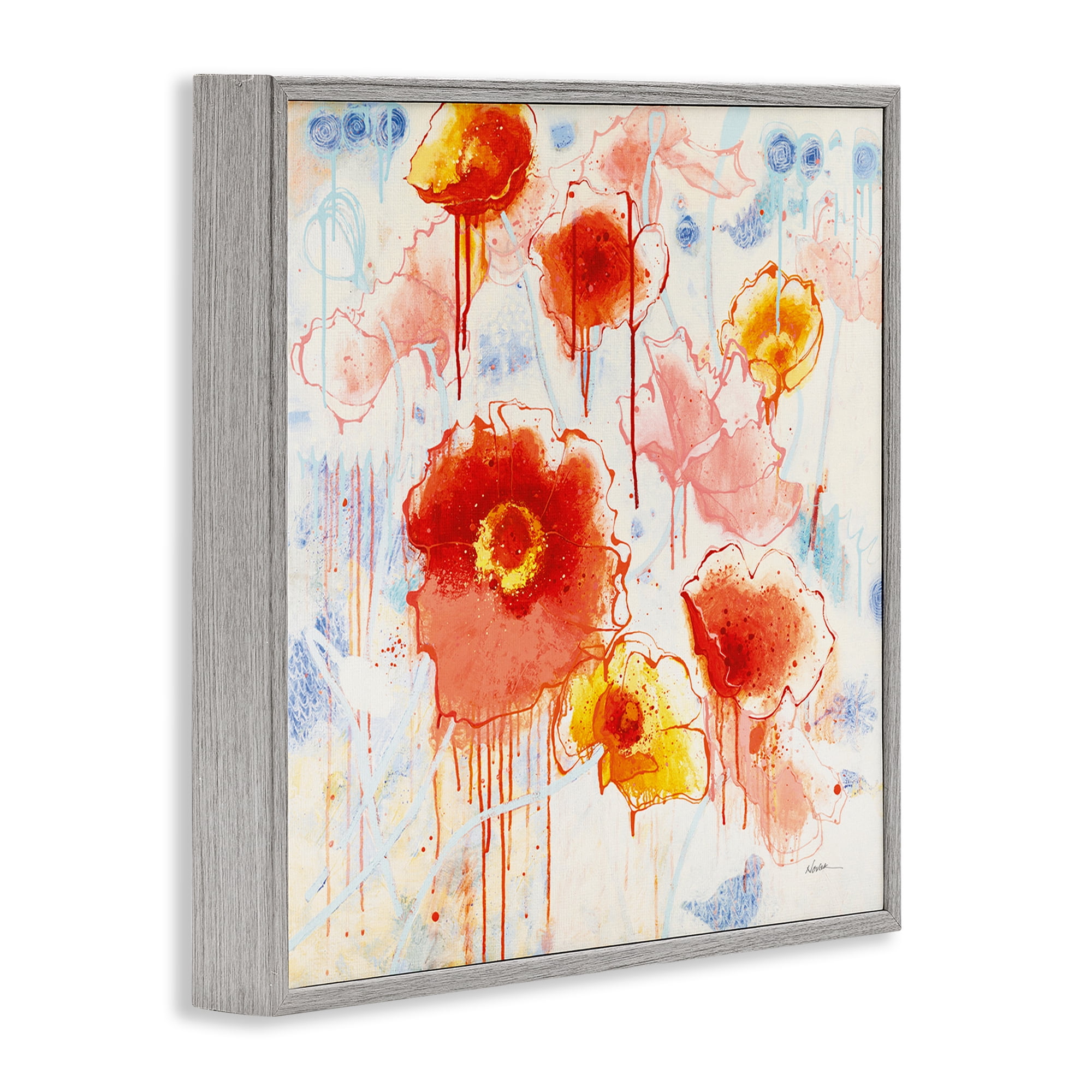 Stupell Industries Dripping Abstract Poppies Abstract Painting Gray Framed Art Print Wall Art, 12 x 12
