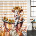 thumbnail image 2 of Funny Cow Fall Shower Curtain, Waterproof Shower Curtains for Bathroom, Thanksgiving Pumpkin Bathtub Orange Striped Washable Fabric Bathtub Curtain Set Bath Decor with 12 Hooks 72"x78", 2 of 8