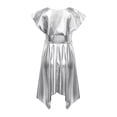 thumbnail image 5 of Doomiva Kids Girls Shiny Metallic Lyrical Liturgical Choir Worship Praise Dance Dress Asymmetrical Hem Tunic Dancewear Silver 14, 5 of 6