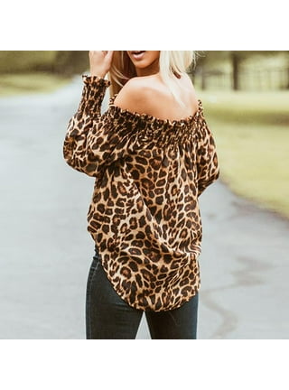 Leopard print off the outlet shoulder ruffle blouse cec