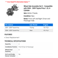thumbnail image 2 of Wheel Hub Assembly Set 2 - Compatible with 2004 - 2009 Toyota Prius 1.5L 4-Cylinder - Autopart Premium, 2 of 2