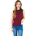 thumbnail image 2 of Women's Sleeveless Blouse with Lace Yoke and Pleated Front- Burgundy,X Large, 2 of 7