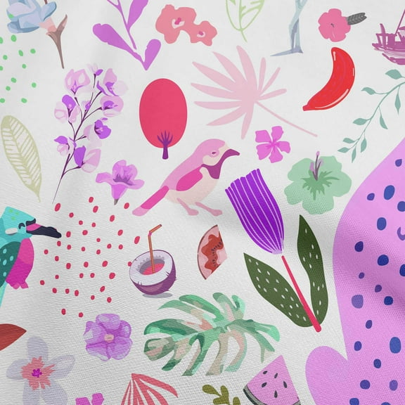 oneOone Polyester Spandex White Fabric Tropical Animal Quilting Supplies Print Sewing Fabric By The Yard 56 Inch Wide