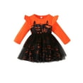 thumbnail image 2 of Kids Girls Casual Dress12M 18M 24M 2Y 3Y 4Y 5Y  Long Sleeve Crew Neck Bat Print Tulle Dress Fall A-line Dress Halloween Costume, 2 of 10