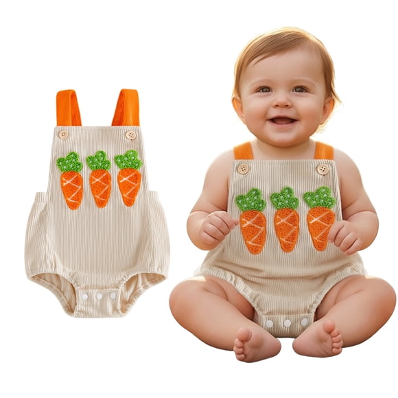 Easter Baby Girl Boy Outfit Sleeveless Corduroy Carrot Embroidery Suspender Overalls Romper Baby Boy Easter Outfit 3-6 Months