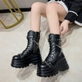 thumbnail image 6 of Kayannuo Valentine's Day Gifts for Women Retro Mid-calf Boots Women's Leather Fashion Lace Women's Comfortable Women's Shoes Retro Western Flat Boots, Mid-calf Boots Women's Flat Boots, 6 of 9