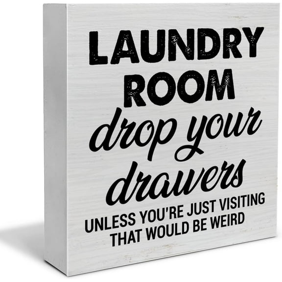 Cskhip Laundry Room Sign Laundry Room Drop Your Drawers Wooden Block Signhome Laundry Room Decor, Laundry Room Rustic Wood Block Signs For Desk Shelf Wall Decor 5x5 inch