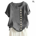 thumbnail image 1 of Blouse Lin en Vrac Manches Courtes Chemise Col Rond Femme Summer Top, Gris, XL, 1 of 5