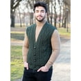 thumbnail image 2 of SAOL Men's 100% Merino Wool Sweater Vest Aran Irish V-Neck Cable Knit Sleeveless Cardigan with Buttons and Pockets, 2 of 8