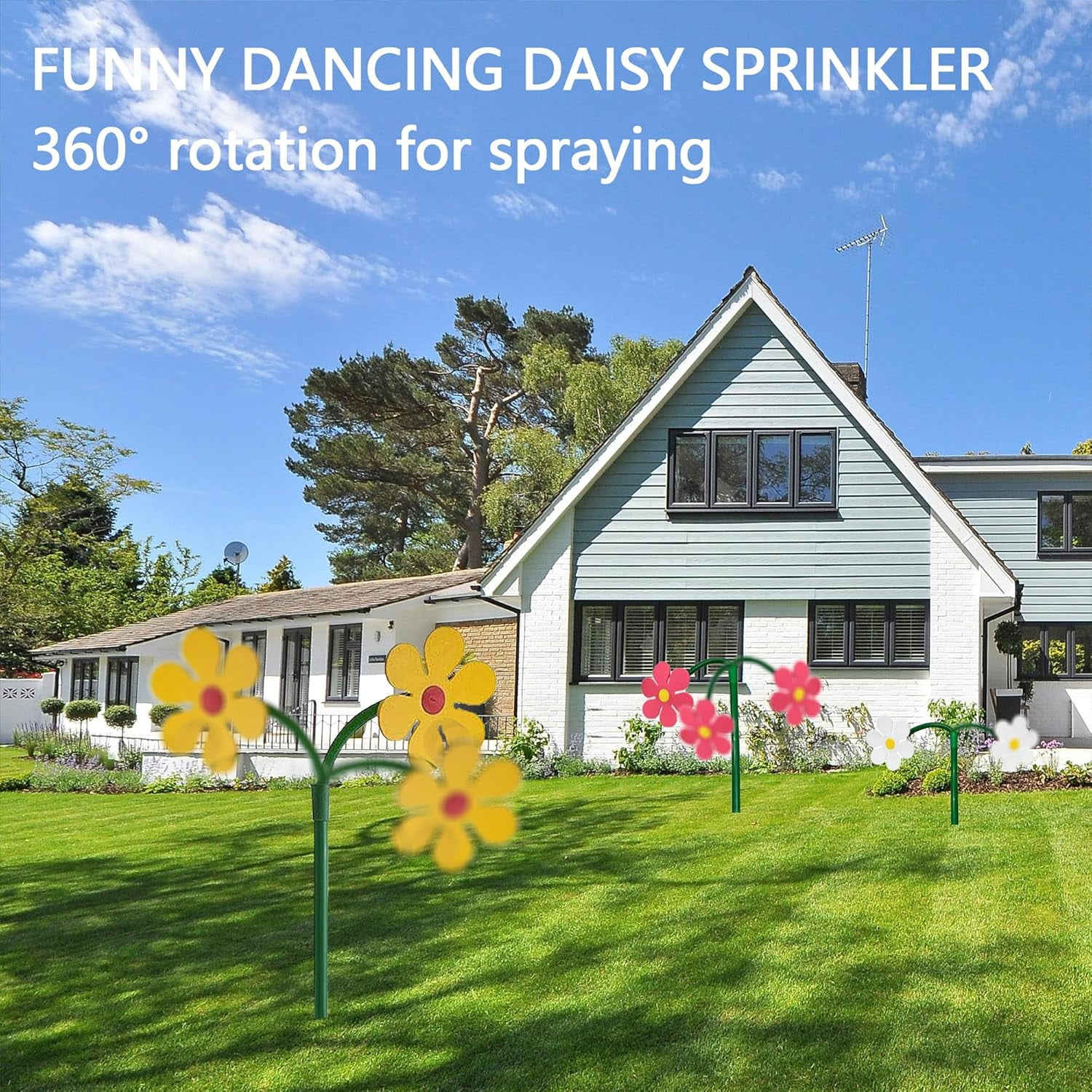 Garden Dancing Daisy Water Sprinkler: 360 Degree Rotating Sunflower Shape Water Sprinkler, Funny Colorful Sprinklers for Yard Lawn Garden, Watering and Kids Playing (Red)