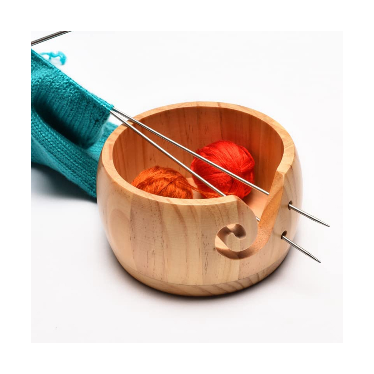 Wooden Yarn Bowl,Yarn Bowls with Lid for Knitting Crochet Yarn Ball Holder  Handmade Yarn Storage Bowl,Light Wood